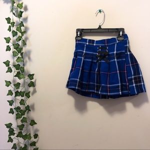 cute blue plaid lace up skirt